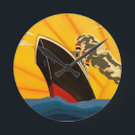Relógio Redondo vintage style art deco ship wall clock<br><div class="desc">Um na moda art deco 1930s inspirou um relógio de parede com um cruzeiro de um período elegante de eterno,  originalmente pintado em acrílico por Emma Childs em EJLoriginalart.co.uk</div>