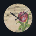Relógio Redondo Vintage Victorian Music Romance Tulips<br><div class="desc">Excelente para casamentos,  Dias de as mães e aniversários.</div>