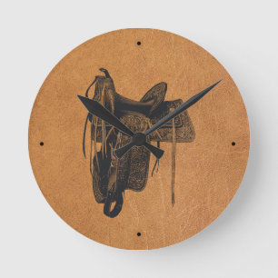 Relógio Redondo Vintage Western Horse Saddle