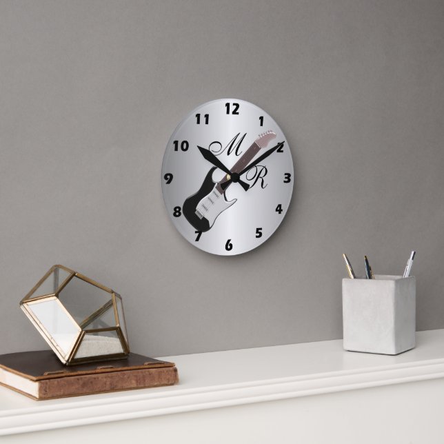 Relógio Redondo Violão Elétrico Monograma (Escritório)