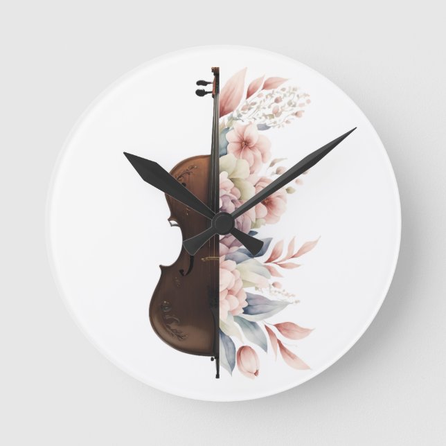 Relógio Redondo Violino com flores. (Frente)