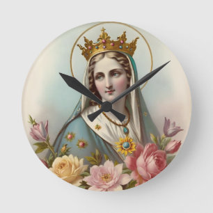 Relógio Redondo Virgin Mary Wall Clock