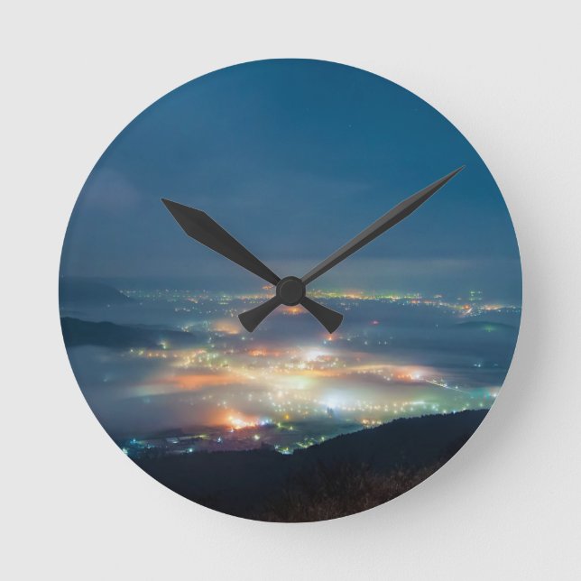 Relógio Redondo Vista Noturna Aso Night Sea Of Clouts Japan Kumamo (Frente)