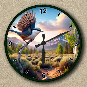 Relógio Redondo Vista Personalizável de Montanha Nuthatch de Semen