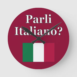 Relógio Redondo Você fala o italiano? no italiano. Bandeira