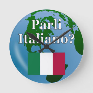 Relógio Redondo Você fala o italiano? no italiano. Bandeira &