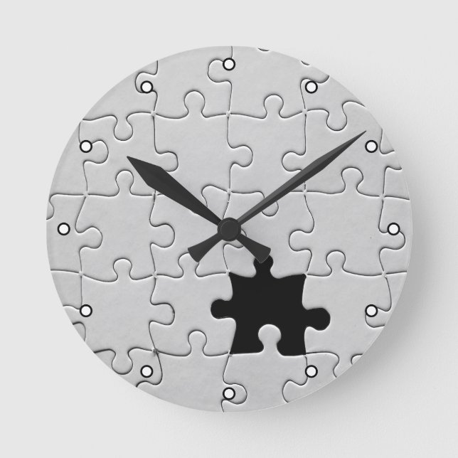 Relógio Redondo Você Me Completa Jigsaw Romântico Preto e Branco (Frente)