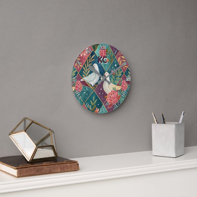 Relógio Redondo Vovas brancas elegantes, cor-de-rosa, planas e geo (Escritório)