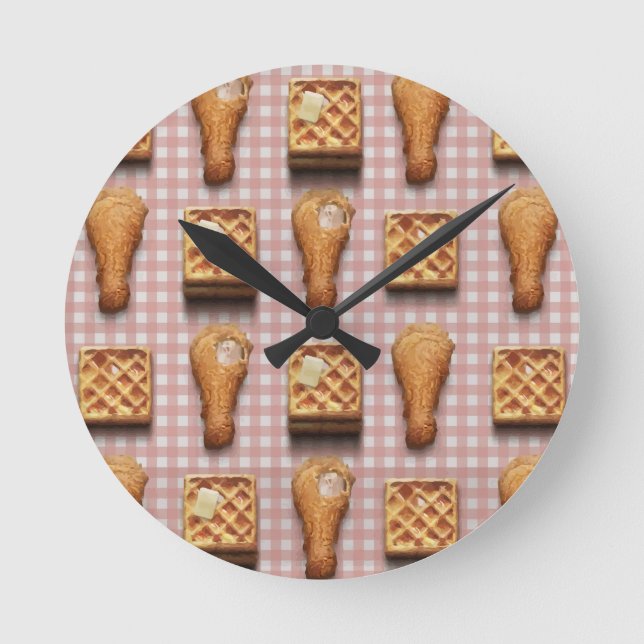 Relógio Redondo waffles de frango gingham (Frente)