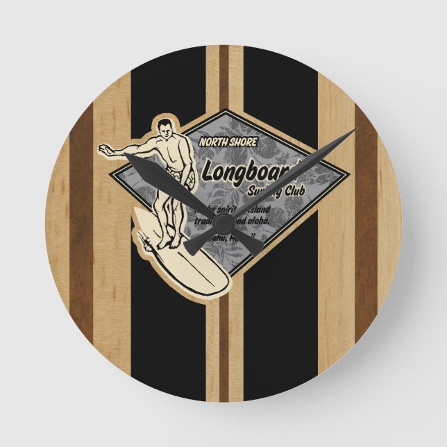 Relógio Redondo Waimea Surfboard Hawaiai Wall Clocks (Frente)
