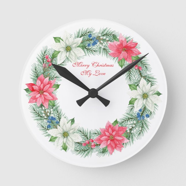 Relógio Redondo Wall Clock-Merry Xmas My Love Wreath Wall Clock (Frente)