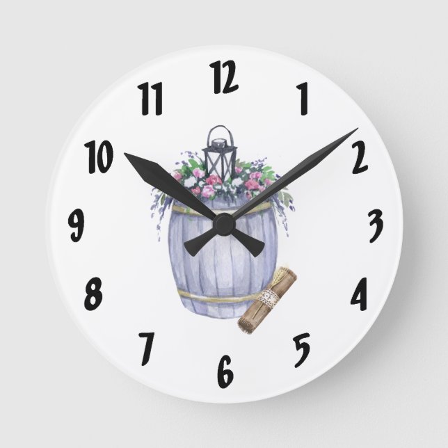 Relógio Redondo Wall Clock Summer Country Wedtic Watercolo (Frente)