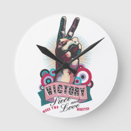 Relógio Redondo Wall Clock – Victory Peace & Love Pop-Art Design