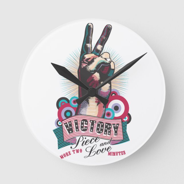 Relógio Redondo Wall Clock – Victory Peace & Love Pop-Art Design (Frente)