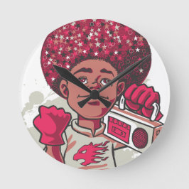 Relógio Redondo Wall Clock – YOUTH Power Afro & Boombox Urban 