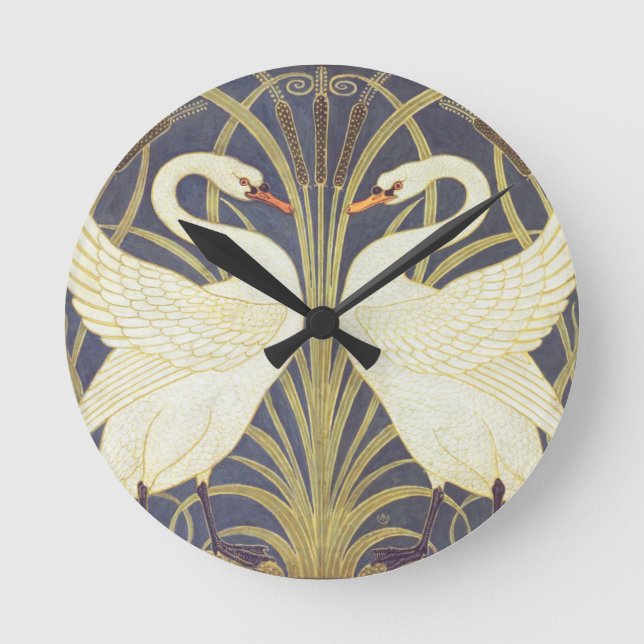 Relógio Redondo Walter Crane Cisne, Junco E Íris Art Nouveau (Frente)
