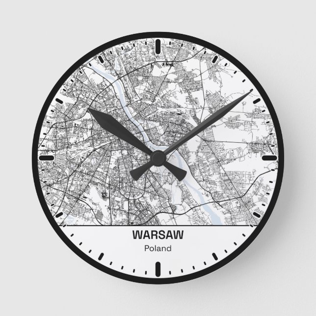 Relógio Redondo Warsaw Clock City Line Art (Frente)