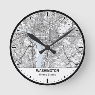 Relógio Redondo Washington Clock City Line Art