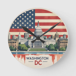 Relógio Redondo Washington DC Skyline