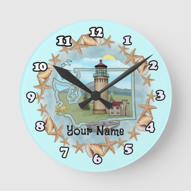 Relógio Redondo Washington Shells Lighthouse (Frente)