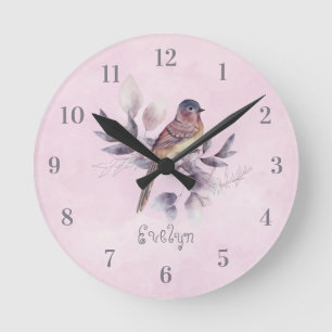 Relógio Redondo Watercolor Bird Girl Name Acryall Wall Clock