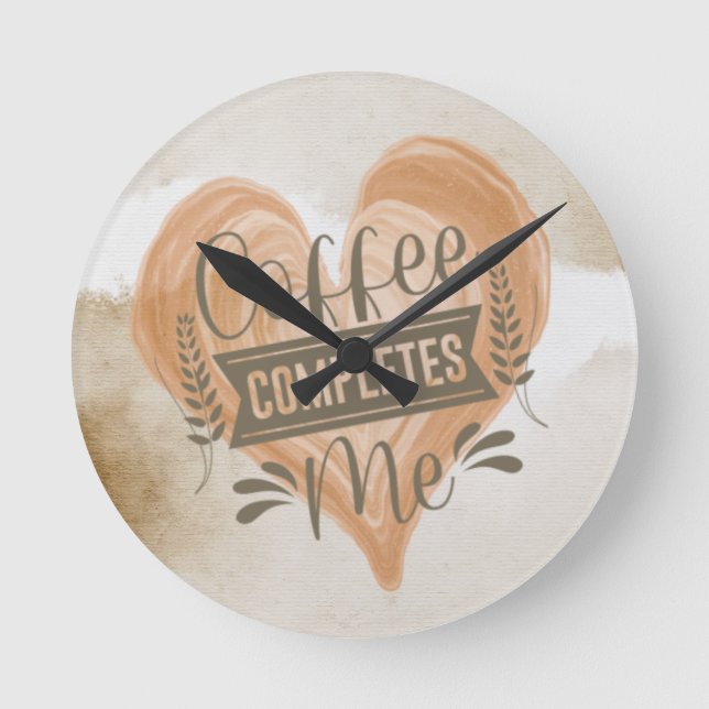 Relógio Redondo Watercolor "Coffee Completa-Me" (Frente)