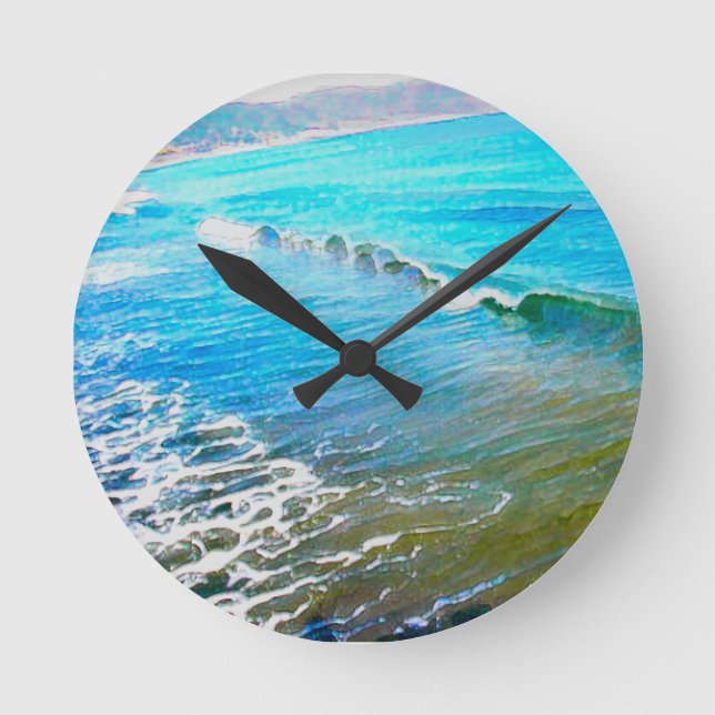 Relógio Redondo Watercolor Waves  (Frente)