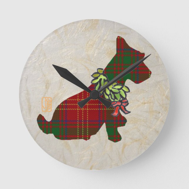 Relógio Redondo Wee Scottie Dog Feliz Ruff! Ruff! (Frente)