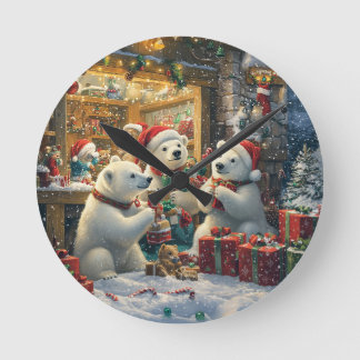 Relógio Redondo Weihnachtliche Eisbärenfamilie beim Geschenkeauspa
