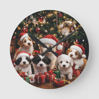 Relógio Redondo  Weihnachtliche Welpen unter dem Weihnachtsbaum