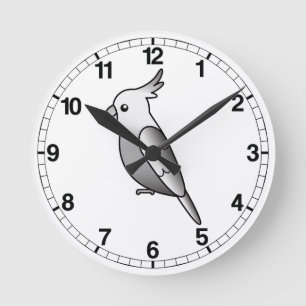 Relógio Redondo Whiteface Cartoon Cockatiel Parrot Bird