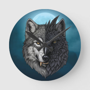 Relógio Redondo Wild Nature Moon Crow-Wolf Raven
