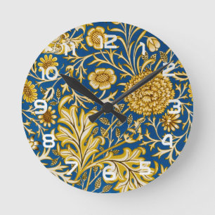 Relógio Redondo William Morris Cherwell Padrão Floral Azul