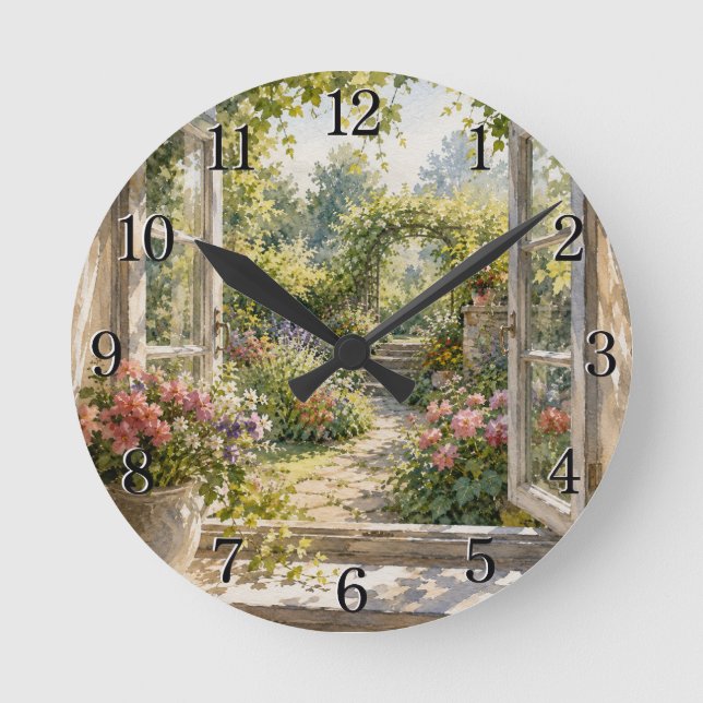 Relógio Redondo Window & Garden Wall Clock — Charming Nature Desig (Frente)