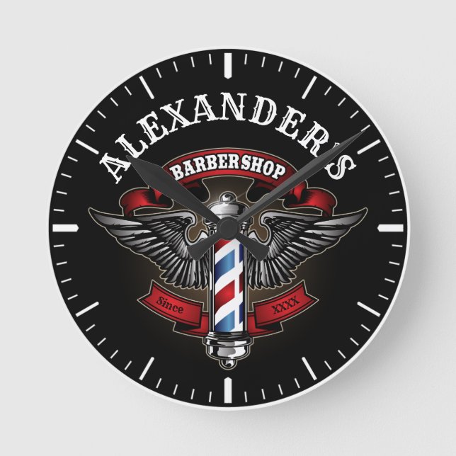 Relógio Redondo Winged Barber Pole Logo Personalize (Frente)