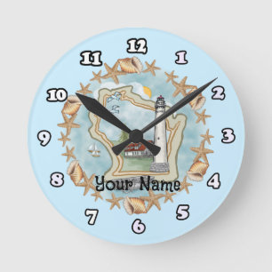 Relógio Redondo Wisconsin Shells Lighthouse