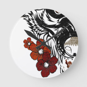 Relógio Redondo Wolf Flower Tatoo Vintage