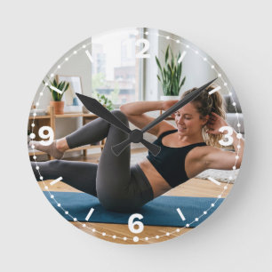 Relógio Redondo Woman Bicycle Crunches Home Fitness Decor
