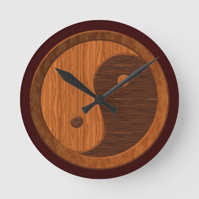 Relógio Redondo Wood Grain Yin Yang Novelty Wall Clock (Frente)