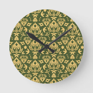 Relógio Redondo Wooden floral damask pattern background