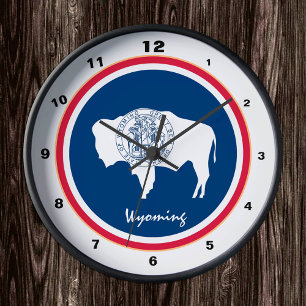 Relógio Redondo Wyoming Flag & Wyoming fashion /design USA clock