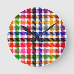 Relógio Redondo Xadrez Flanel Multicolor Tartan Em Branco