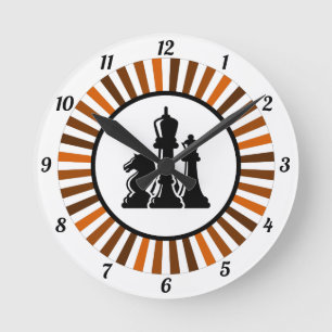 Relógio Redondo Xadrez Gift King Queen Knight Game Dark Brown