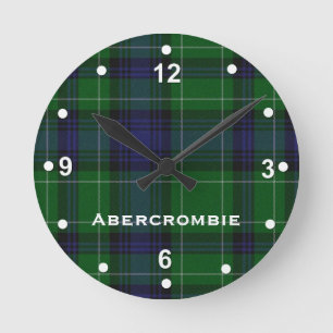 Relógio Redondo Xadrez Na moda Azul e Verde Abercrombie Tartan