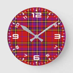 Relógio Redondo Xadrez Red Tartan Swahili - Padrão Verificado - 54