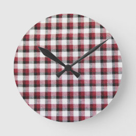 Relógio Redondo Xadrez Vermelho Branco e Preto Estilo