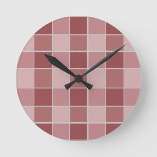 Relógio Redondo Xadrez Vermelho Rosado Suave e Terracota