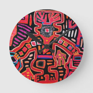 Relógio Redondo Xamã Tribal Cuna com Ventoinhas