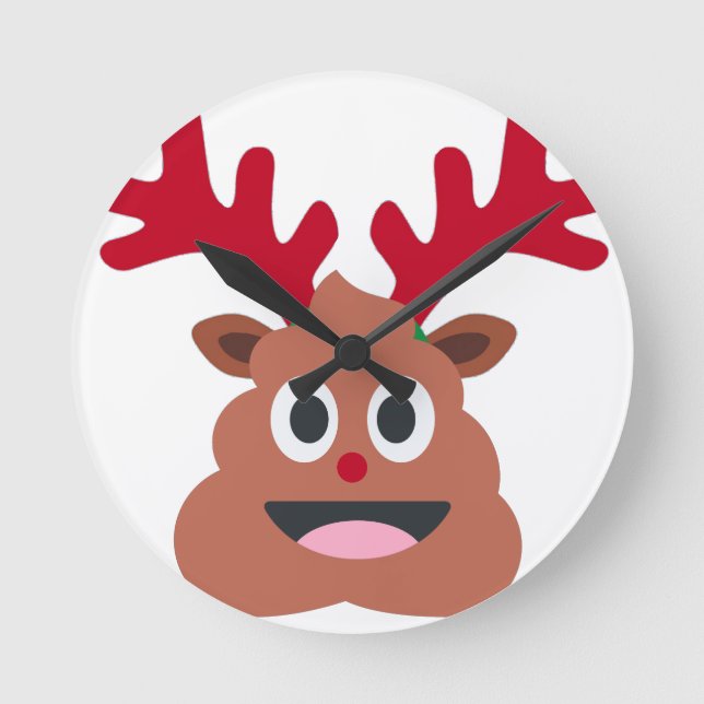 Relógio Redondo xmas reindeer poo emoji (Frente)