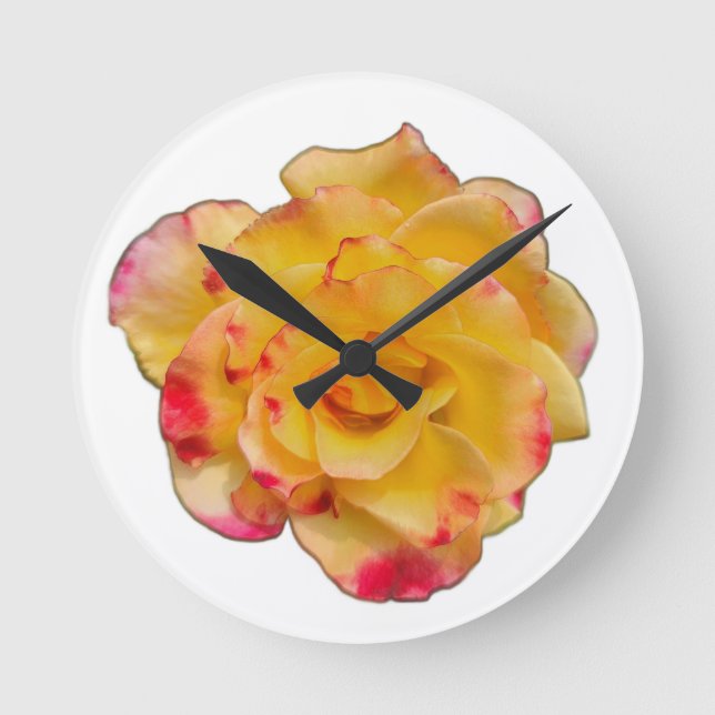 Relógio Redondo Yellow and Pink Rose Clock (Frente)